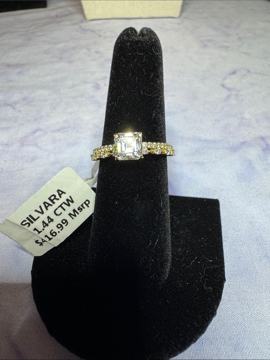 Jewelry - 925 Silver Gold-Tone Asscher Cut 1.44 CTW Moissanite Ring with double band